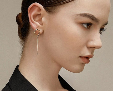 Geometrische Curve Hoop Long Line Bar Oorbellen