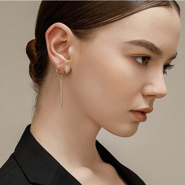 Geometrische Curve Hoop Long Line Bar Oorbellen