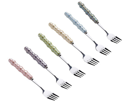 Silver Dessert Forks met multi -gekoleerde mouwen - set van 6