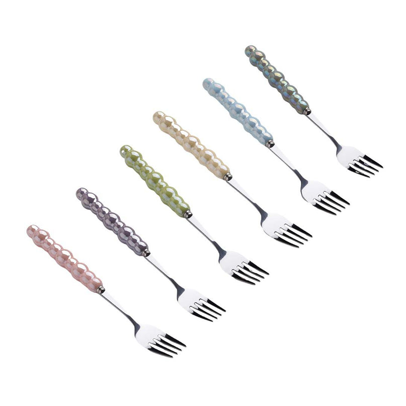 Silver Dessert Forks met multi -gekoleerde mouwen - set van 6