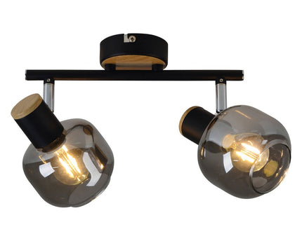 2 Spot plafondlamp "fumoso", metalen plafondlamp en rookglas in zwart en natuur, met E14 -aansluiting, voor eetkamer, woonkamer, gang of kantoor, 40 x 20 cm