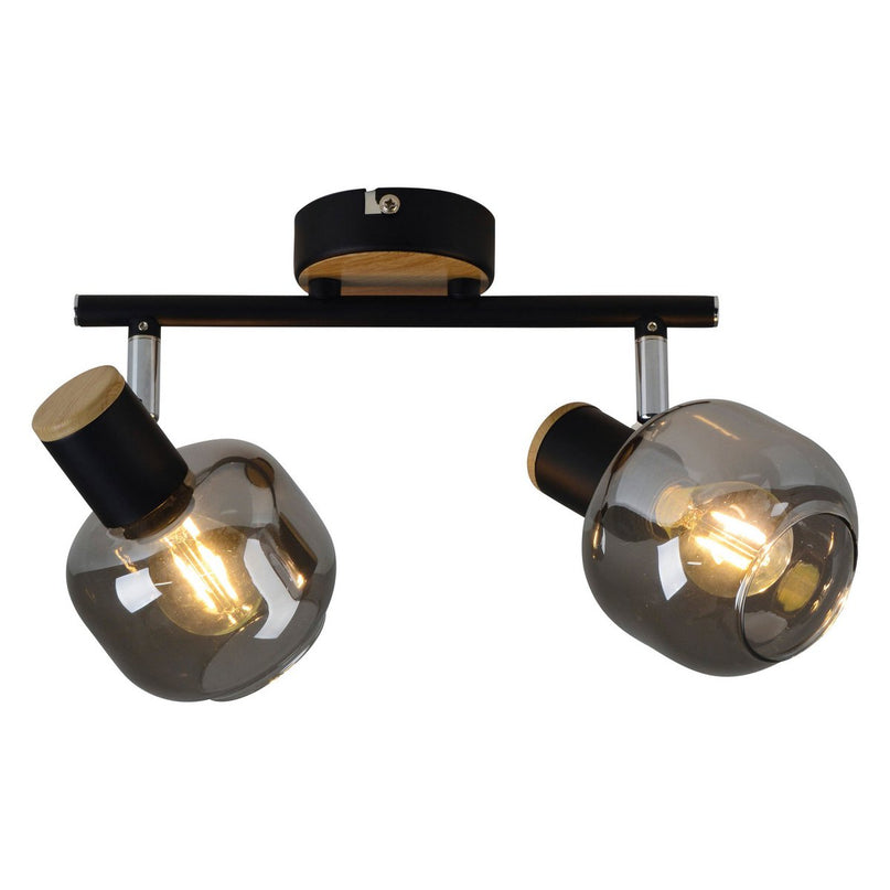 2 Spot plafondlamp "fumoso", metalen plafondlamp en rookglas in zwart en natuur, met E14 -aansluiting, voor eetkamer, woonkamer, gang of kantoor, 40 x 20 cm