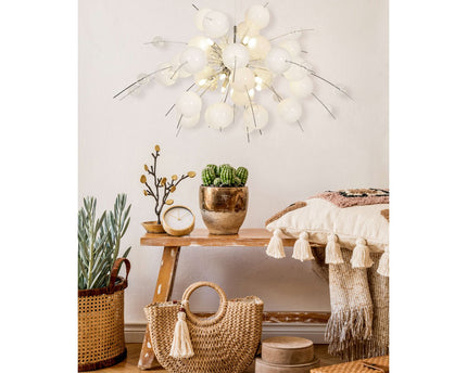 Hanger lamp "explosie" wit, gemaakt van metaal en glas, G9 -versies, hangende lamp voor eetkamer, woonkamer, hal of kantoor, Øca. 98 cm
