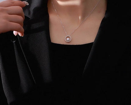 Sprankelende cirkel parel sieraden set-ketting en oorbellen