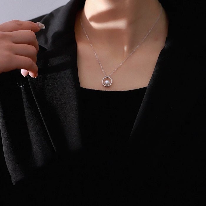 Sprankelende cirkel parel sieraden set-ketting en oorbellen