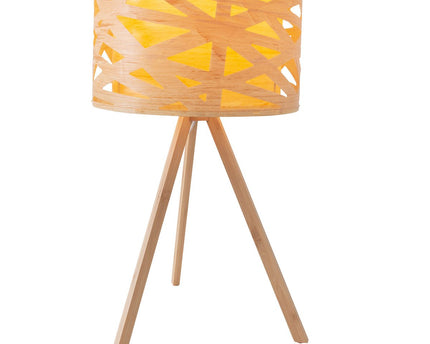 Tafellamp "Finja" gemaakt van natuurlijk gekleurde plastic/holzimitatie, met E27-versieverlichting voor woonkamer, eetkamer of kantoor, 55 cm hoog