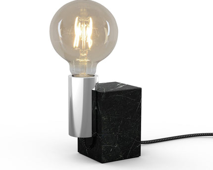 Marmeren lamp "Gemma" 16 cm hoog, gemaakt van marmer en roestvrijstalen metaal, E27-aansluiting, verlichting voor eetkamer, woonkamer, gang of kantoor