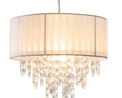 Decoratieve hanglamp "Crystallo", hanglamp gemaakt van metaal, transparant plastic en wit textielmateriaal, E27 -aansluiting, voor eetkamer, woonkamer, gang of kantoor, 30 cm diameter
