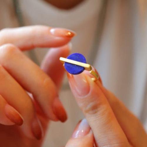 Minimalistische lapis lazuli ronde edelsteenring - verstelbaar