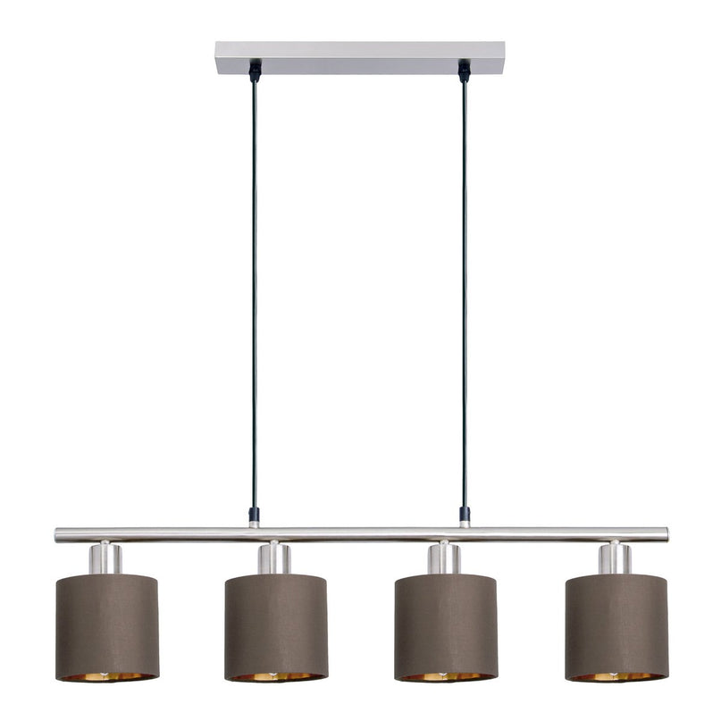4 hanger lamp "maron" gemaakt van metalen satine-meter met stof paraplu's in bruin, met E14-aansluiting, lamp voor woonkamer of eetkamer, 71,5 x 12 cm