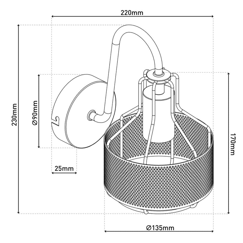 1er Wall Lamp Spot "Foro" gemaakt van metaal in het zwart, met E27 -versie, ongeveer 22 x 13,5 x 23 cm. Stijlvolle verlichting voor woonkamer, eetkamer of keuken.