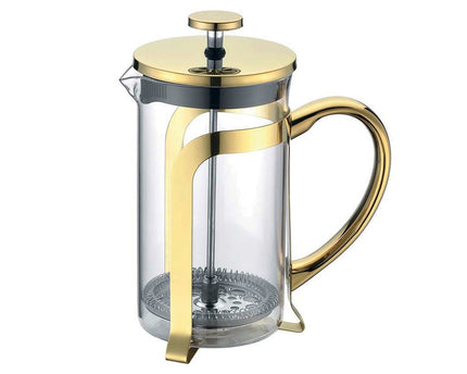 Glazen koffiezetapparaat met 9x9x18 cm vergulde metalen decor