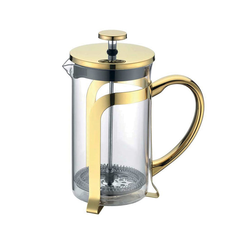 Glazen koffiezetapparaat met 9x9x18 cm vergulde metalen decor