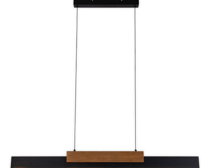 LED hanger lamp Brown "Wiebke" bestaat uit metaal en hout (MDF) in zwart en bruin. Het is ongeveer. 120,5 cm lang, ca. 6 cm breed en tot ongeveer. 150 cm hoog. Hoogte verstelbaar, met geïntegreerde lamp, dimbaar, met geheugeneffect