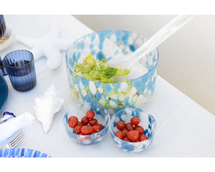 Blauw en wit glas in glas 24,5x24.5x12.5 cm