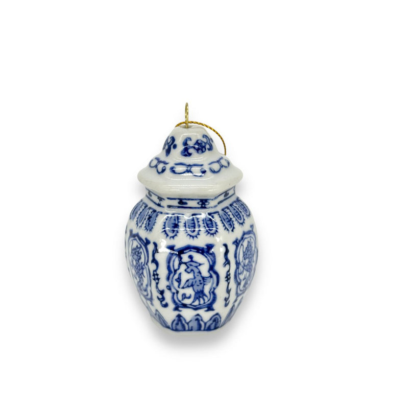 Blauw-wit porseleinen mini kersthanger