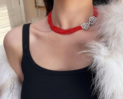 Gevlochten choker met cat's oogstenen kralen - Camille sluiting