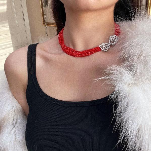 Gevlochten choker met cat's oogstenen kralen - Camille sluiting