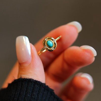 Modern vintage turquoise ovaal ring-aanpassbaar
