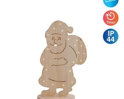 LED WOOD Decolum "Santa" Large, kerstdecoraties gemaakt van hout in de natuur, met stevig ingebouwde LED's, voor de buitenruimte - klassiek - decoratie - hout - Natuur - geen informatie - kerstdecoratie buiten