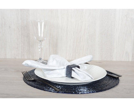 Set van 4 rondes van rechthoekige donkerblauwe parels