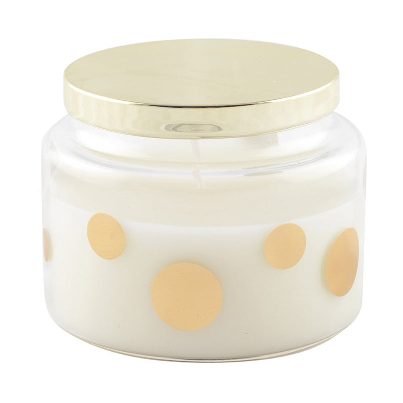 Ronde kaars met stippen en gouden salie parfumdeksel