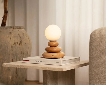 Isabella Houten & Glazen Oplaadbare Lamp - Snoerloos & Dimbaar