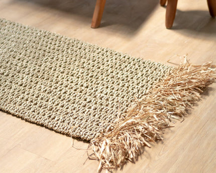 Zeegras vloerkleed met kwastjes 120x60 cm geweven Boho tapijt gemaakt van zeegras BARA