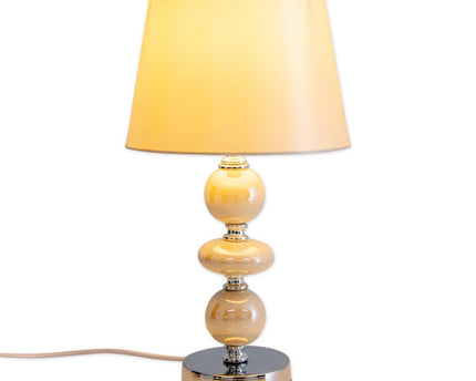 Keramische tafellamp "Araga" 36 cm hoog, tafellamp gemaakt van metaal, keramiek, met tekstbladen, beige, met E14 -aansluiting, verlichting voor eetkamer, woonkamer, gang of kantoor