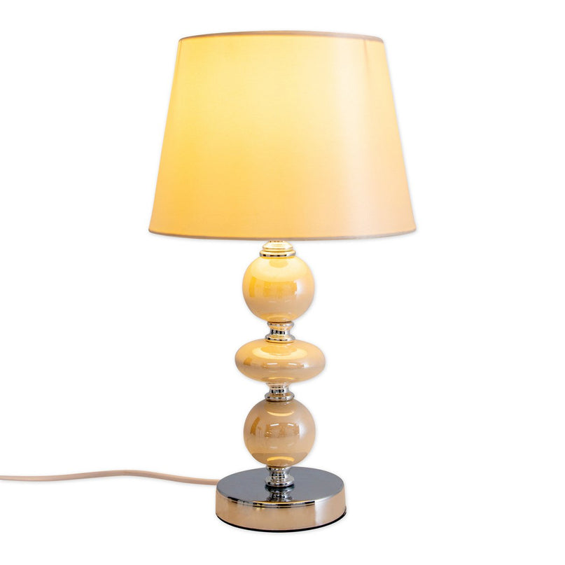 Keramische tafellamp "Araga" 36 cm hoog, tafellamp gemaakt van metaal, keramiek, met tekstbladen, beige, met E14 -aansluiting, verlichting voor eetkamer, woonkamer, gang of kantoor