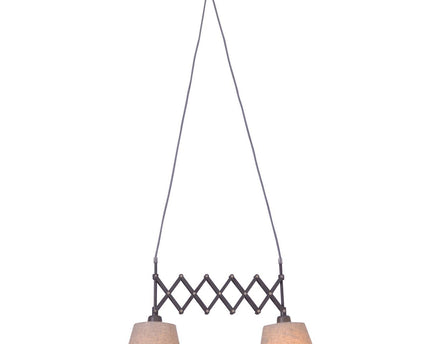 Schaar hanglamp "Adrianne", breedte uit te strekken van 35-57 cm, gemaakt van bruin metaal met natuurlijk gekleurde textiel parasols, E27-versies, verlichting voor woonkamer, eetkamer of kantoor