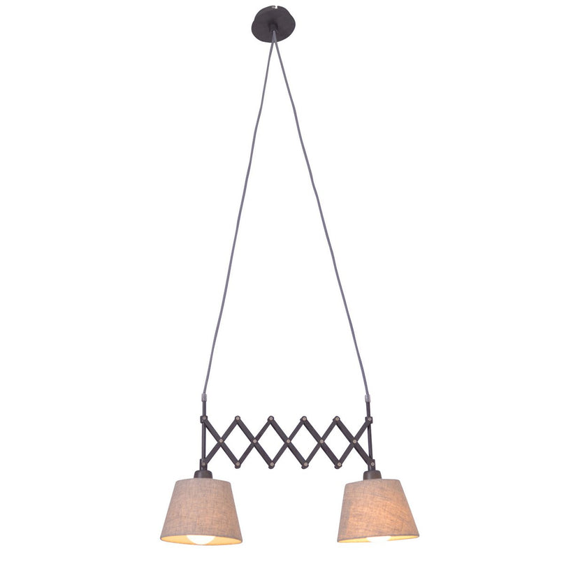 Schaar hanglamp "Adrianne", breedte uit te strekken van 35-57 cm, gemaakt van bruin metaal met natuurlijk gekleurde textiel parasols, E27-versies, verlichting voor woonkamer, eetkamer of kantoor