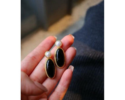Moderne vintage zwarte onyx oorbellen