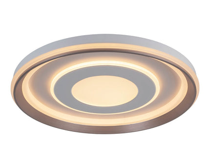 LED-plafondlamp "Doira" Ø 50,5 cm, 7,5 cm hoog, metaal en plastic in zilver en wit, geïntegreerde LED's, 3600 lm licht licht, dimable, CCT-functie 3000-6500 K, nachtlichtfunctie