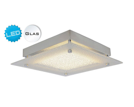 LED-plafondlamp met kristaloptica "Leeds", zijlengte 25 cm, gemaakt van chroomkleurig metaal en helder, gestructureerd glas, geïntegreerde LED's, warm wit