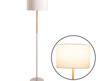 Textiel staande lamp "Tessile", vloerlamp gemaakt van metaal, rubberen boom en stof in wit en natuur, E27 -aansluiting, staande lamp 126 cm hoog