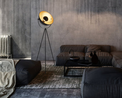 Staande lamp driekbende "Bernice", vloerlamp gemaakt van zwart en goud met E27-aansluiting, verlichting voor woonkamer, eetkamer of kantoor