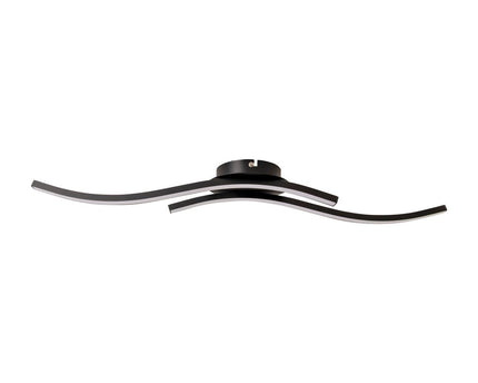LED-wand/plafondlamp "Onda", plafondlamp gemaakt van metaal en plastic in zwart, met stevig ingebouwde LED's, verlichting voor woonkamer, eetkamer of kantoor 65 cm lang