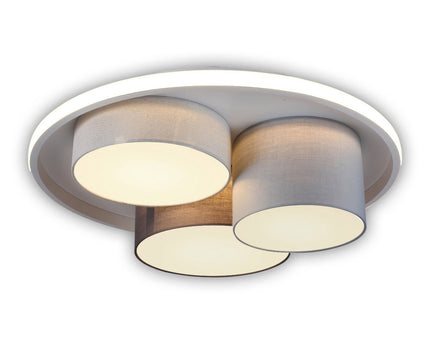 3-geleide plafondlicht "Eppan" Ø 56 cm, gemaakt van metaal, plastic en textiel in grijs, geïntegreerde LED's, verlichting voor woonkamer, kantoor of toegangsruimte