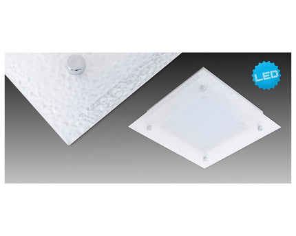 LED-plafondlamp met kristaloptica "Leeds", zijlengte 25 cm, gemaakt van chroomkleurig metaal en helder, gestructureerd glas, geïntegreerde LED's, warm wit