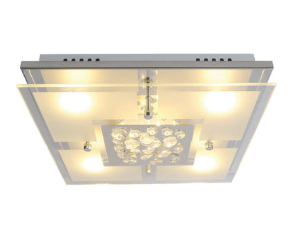 De LED -plafondlamp "chur" 30 x 30 cm, chom -gekleurd metaal, gedeeltelijk gevatneerd glas, geïntegreerde LED's, warm wit