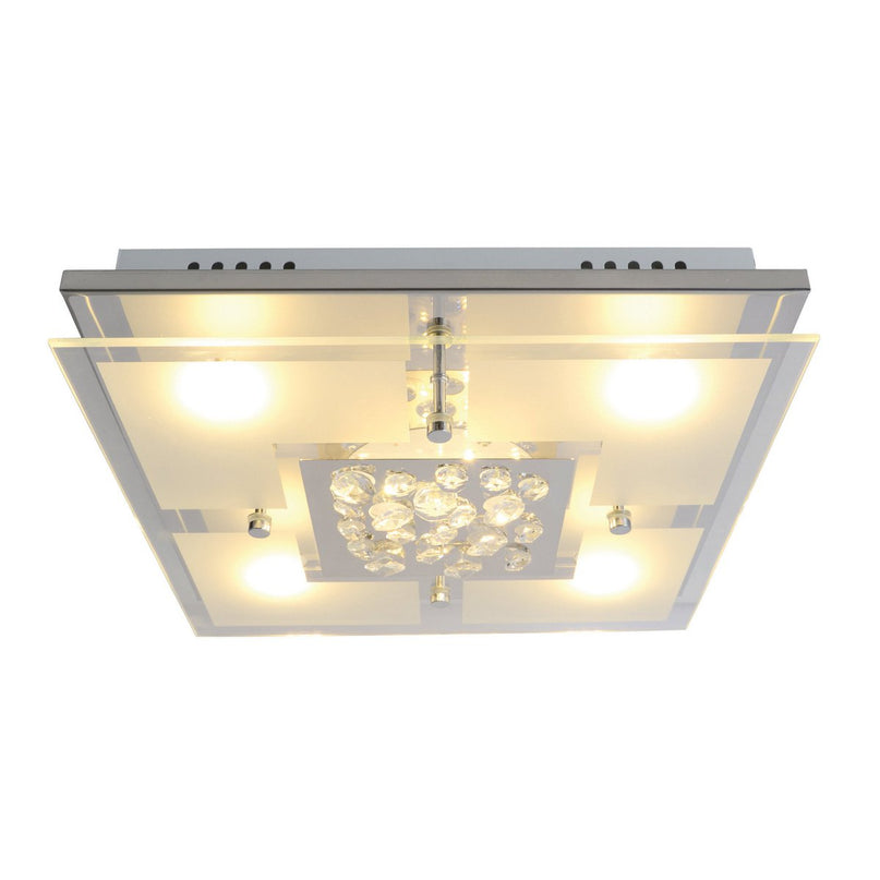 De LED -plafondlamp "chur" 30 x 30 cm, chom -gekleurd metaal, gedeeltelijk gevatneerd glas, geïntegreerde LED's, warm wit