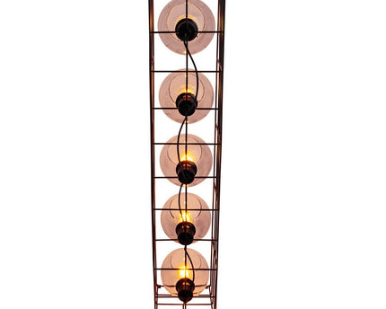 Glasse-stand-lamp "Cesta" vloerlamp gemaakt van zwarte metalen draad en getinte glas, met E27-aansluiting, 95 cm hoog, voor eetkamer, woonkamer, gang of kantoor,