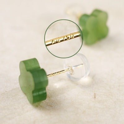 Hetian Jade Lucky Clover Ear studs-18k goud