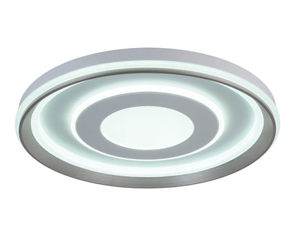 LED-plafondlamp "Doira" Ø 50,5 cm, 7,5 cm hoog, metaal en plastic in zilver en wit, geïntegreerde LED's, 3600 lm licht licht, dimable, CCT-functie 3000-6500 K, nachtlichtfunctie