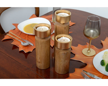 Hout- en gouden metalen kandelaar 23 cm