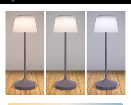 Zonne -batterijlamp "EMMI" 38 cm hoog, paraplu Ø 13 cm, metaal in bramen en wit plastic, voor de buitenruimte, dimable CCT.