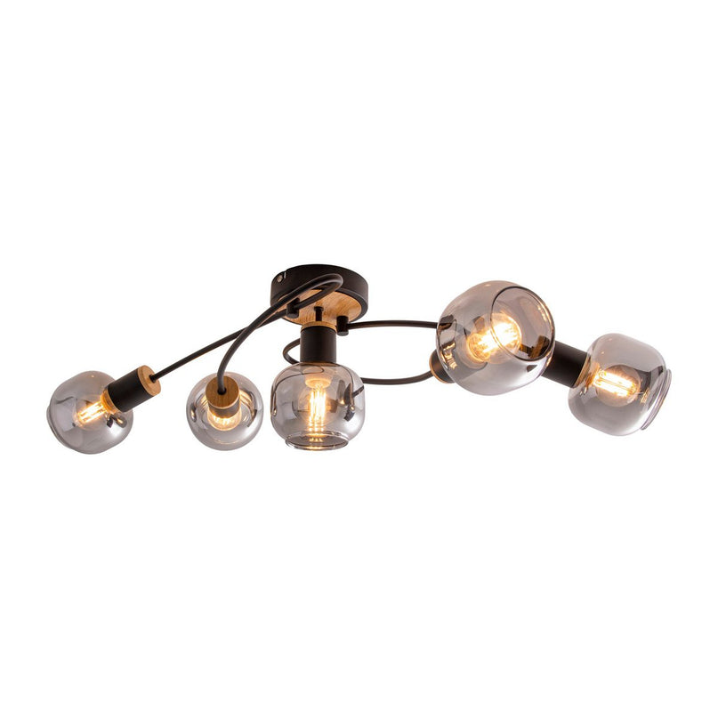 5 plafondlamp "fumoso", metalen plafondlamp en glas in zwart, met E14 -aansluiting, voor eetkamer, woonkamer, hal of kantoor, plafondlamp 65,6 x 25,5 cm
