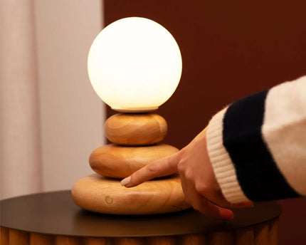 Isabella Houten & Glazen Oplaadbare Lamp - Snoerloos & Dimbaar