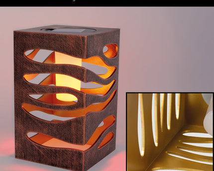 LED Decoratie Solar Light "Hilda", 12,3 x 12,3 cm, 20 cm hoog, gemaakt van hoogwaardige plastic, binnen goud, goudbruine metalen afwerking, geïntegreerde LED, warm wit